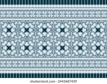 Geometric ethnic oriental pattern vector illustration.floral pixel art embroidery on white background,Aztec style,abstract background.design for texture,fabric,clothing,wrapping,decoration,scarf,print