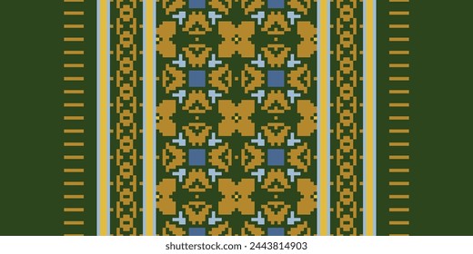 Geometric ethnic oriental pattern vector illustration.floral pixel art embroidery on white background,Aztec style,abstract background.design for texture,fabric,clothing,wrapping,decoration,scarf,print