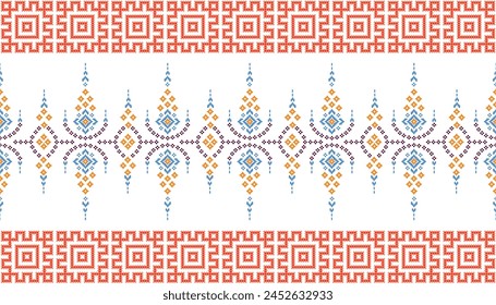 Geometric ethnic oriental pattern vector illustration.floral pixel art embroidery on white background,Aztec style,abstract background.design for texture,fabric,clothing,wrapping,decoration,scarf,print