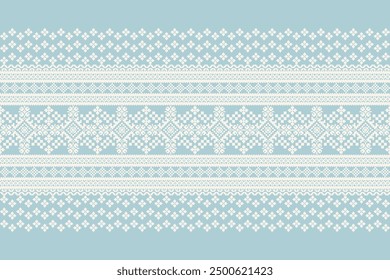 Geometric ethnic oriental pattern vector illustration.geometric floral embroidery.floral cross stitch pattern on blue background.design for texture,fabric,clothing,saree,decoration,sarong,print,carpet