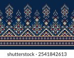 Geometric ethnic oriental pattern,geometric floral pattern,floral cross stitch pattern on navy blue background,vector illustration,abstract background.design for texture,fabric,clothing,decoration.