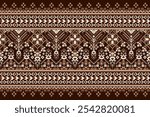 Geometric ethnic oriental pattern,geometric floral pattern,floral cross stitch pattern on brown background,vector illustration,abstract background.design for texture,fabric,clothing,decoration,print.