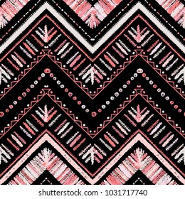 Geometric ethnic oriental seamless pattern traditional Design for background, carpet, wallpaper, clothing, wrapping. Vector illustration embroidery style.