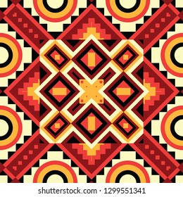 Geometric ethnic oriental seamless pattern traditional Design for background,carpet,wallpaper,clothing,wrapping,Batik,fabric,Vector illustration.embroidery style.