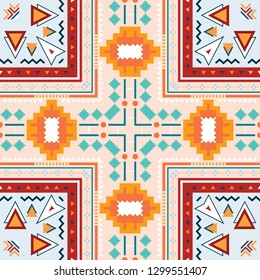 Geometric ethnic oriental seamless pattern traditional Design for background,carpet,wallpaper,clothing,wrapping,Batik,fabric,Vector illustration.embroidery style.