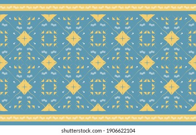 Patrón geométrico étnico oriental sin soldadura. Diseño tradicional para el fondo, alfombra, tapicería, ropa, envoltura, batik, tela, ilustración vectorial, estilo bordado. Patrones amarillo y verde.