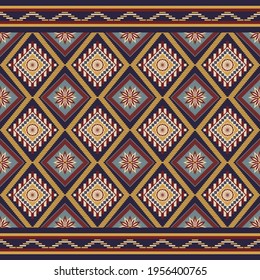 Patrón geométrico étnico oriental sin soldadura. Diseño tradicional para fondo, papel pintado, ropa, envoltura, alfombra, azulejos, tela, decoración, ilustración vectorial, estilo bordado. Flores étnicas.