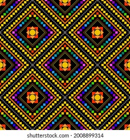 Geometric ethnic oriental seamless pattern traditional Design for background,carpet,wallpaper.clothing,wrapping,Batik fabric,Vector illustration.embroidery style - Sadu, sadou, sadow or sado