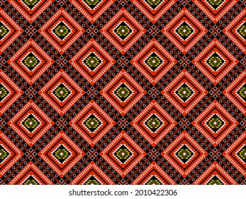 Geometric ethnic oriental seamless pattern traditional Design for background,carpet,wallpaper.clothing,wrapping,Batik fabric,Vector illustration.embroidery style - Sadu, sadou, sadow or sado