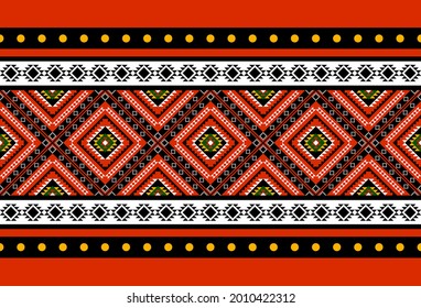 Geometric ethnic oriental seamless pattern traditional Design for background,carpet,wallpaper.clothing,wrapping,Batik fabric,Vector illustration.embroidery style - Sadu, sadou, sadow or sado