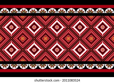 Geometric ethnic oriental seamless pattern traditional Design for background,carpet,wallpaper.clothing,wrapping,Batik fabric,Vector illustration.embroidery style - Sadu, sadou, sadow or sado