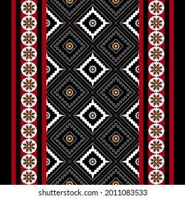 Geometric ethnic oriental seamless pattern traditional Design for background,carpet,wallpaper.clothing,wrapping,Batik fabric,Vector illustration.embroidery style - Sadu, sadou, sadow or sado