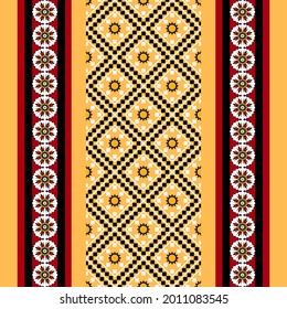 Geometric ethnic oriental seamless pattern traditional Design for background,carpet,wallpaper.clothing,wrapping,Batik fabric,Vector illustration.embroidery style - Sadu, sadou, sadow or sado