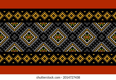 Geometric ethnic oriental seamless pattern traditional Design for background,carpet,wallpaper.clothing,wrapping,Batik fabric,Vector illustration.embroidery style - Sadu, sadou, sadow or sado