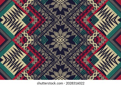 Geometric ethnic oriental seamless pattern traditional Design for background,carpet,wallpaper,clothing,wrapping,Batik,fabric,Vector illustration.embroidery style.