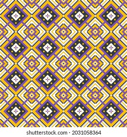 Geometric ethnic oriental seamless pattern with yellow and violet background.Designing for background, carpet , clothing, wrapping,batik,fabric,and etc.