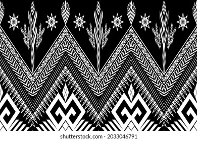 Patrón geométrico étnico oriental sin fisuras tradicional. Tono negro y blanco. Diseño para fondo, alfombra, papel pintado, ropa, envoltura,Batik,tela,Ilustración vectorial.estilo bordado.