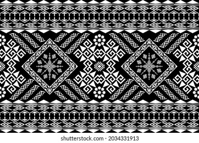 Patrón geométrico étnico oriental sin fisuras tradicional. Tono negro y blanco. Diseño para fondo, alfombra, papel pintado, ropa, envoltura,Batik,tela,Ilustración vectorial.estilo bordado.