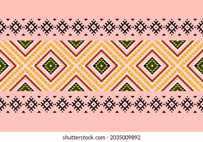 Geometric ethnic oriental seamless pattern traditional Design for background,carpet,wallpaper.clothing,wrapping,Batik fabric,Vector illustration.embroidery style - Sadu, sadou, sadow or sado