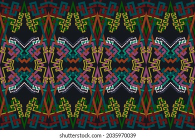 Geometric ethnic oriental seamless pattern traditional Design for background, carpet, wallpaper, clothing, wrapping, Batik, fabric, Vector illustration, embroidery style.