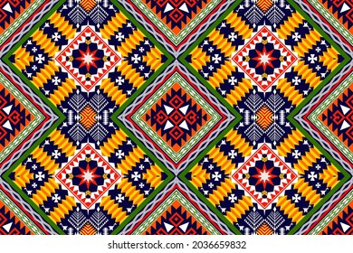 Patrón geométrico étnico oriental sin fisuras Diseño tradicional para fondo, alfombra, papel pintado, ropa, envoltura, Batik,tela,Ilustración vectorial.estilo bordado.