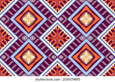 Geometric ethnic oriental seamless pattern traditional Design for background,carpet,wallpaper,clothing,wrapping,Batik,fabric,Vector illustration.embroidery style.