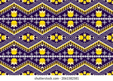 El arte geométrico étnico oriental sin costura es tradicional. Tono amarillo y morado. Diseño para fondo, alfombra, papel pintado, ropa, envoltura,Batik,tela,Ilustración vectorial.estilo bordado.