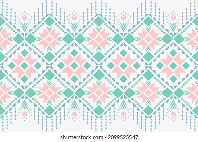 Geometric ethnic oriental seamless pattern traditional design for background, carpet, wallpaper, clothing, wrapping, fabric, embroidery style vector illustration.
