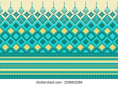 Diseño tradicional geométrico étnico oriental sin costuras para fondo, alfombra, papel pintado, ropa, envoltura, tela, ilustración vectorial de estilo bordado.