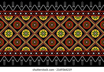 Geometrisches ethnisches, nahtloses Muster, traditionelles Design für Hintergrund, Teppich, Tapete.Bekleidung, Umhüllung, Batik, Vektorgrafik.Stickereistil, Sadu.