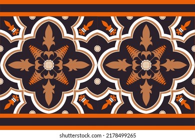 Diseño tradicional geométrico étnico oriental sin costuras para fondo, alfombra, papel pintado, ropa, envoltura, Batik, tela, vector, ilustración, estilo benigno de bordado.