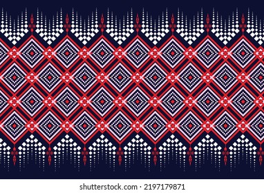 Geometric ethnic oriental seamless pattern traditional Design for background,carpet,wallpaper.clothing,wrapping,Batik fabric,Vector illustration,aztec, peruvian, mexican design,red,blue.