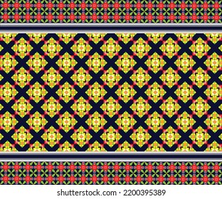 Patrón geométrico étnico oriental sin costuras Diseño tradicional para fondo, alfombra, papel pintado.ropa,envoltura,tela batik,Ilustración vectorial.estilo bordado.