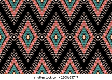 Diseño tradicional geométrico étnico oriental sin costuras para fondo, alfombra, papel pintado, ropa, envoltura, Batik, tela, vector, ilustración, estilo benigno de bordado.