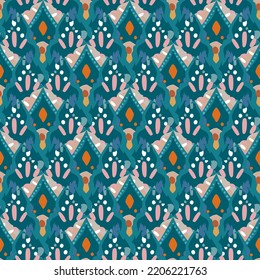 Geometric ethnic oriental seamless pattern traditional Design for background, carpet, wallpaper, clothing, wrapping, Batik, fabric, vector, illustration, boho embroidery style.
