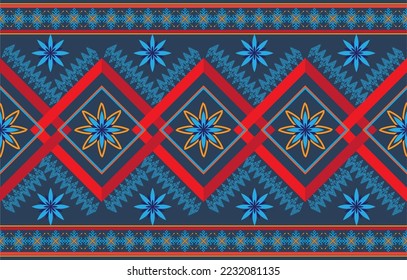 Patrón geométrico étnico oriental sin fisuras Diseño tradicional para fondo, alfombra, papel pintado, ropa, envoltura, Batik, tela, Vector, ilustración, bordado estilo.