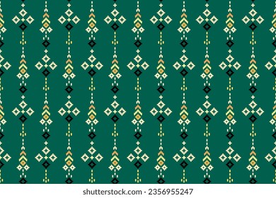 Geometric ethnic oriental seamless pattern traditional. Pixel pattern, Embroidery style. Design for clothing, fabric, batik, background, wallpaper, wrapping, knitwear