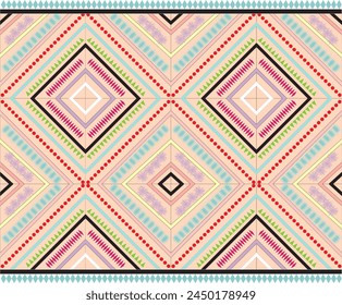Geometric Ethnic Oriental Seamless Pattern Traditional Design for Background, Carpet, Wallpaper, Clothing, Wrapping, Batik, Vector, Illustration, Embroidery Style