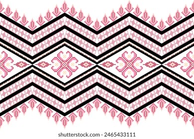 Patrón geométrico étnico oriental sin costuras. Diseño de fondo de arte de pixel floral bordado estilo Axtec para tela, ropa, textil, bufanda, Fondo de pantalla, corredor de mesa, envoltura, impresión, sarong