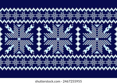 Geometric ethnic oriental seamless pattern. Axtec style embroidery floral pixel art background design for fabric, clothing, textile, scarf, wallpaper, table runner, wrapping, print, sarong