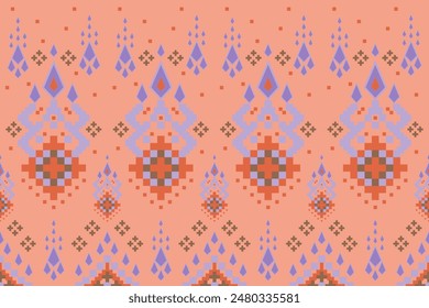Geometric ethnic oriental seamless pattern traditional Design for background, carpet, wallpaper, clothing, wrapping, Batik, fabric, vector, illustration, boho embroidery style.