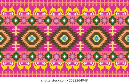 Geometric ethnic oriental seamless pattern traditional Design for background, carpet, wallpaper, clothing, wrapping, batik, fabric, Vector, illustration