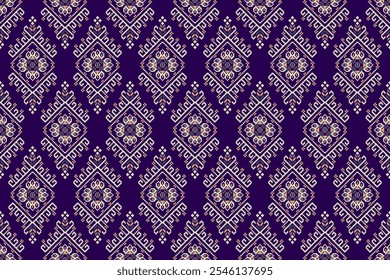 Geometric ethnic oriental seamless pattern,geometric floral seamless pattern,floral cross stitch pattern on blue background,vector illustration,abstract background.design for texture,fabric,clothing