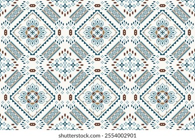 Geometric ethnic oriental seamless pattern,geometric floral seamless pattern,floral cross stitch pattern on white background,vector illustration,abstract background.design for texture,fabric,clothing