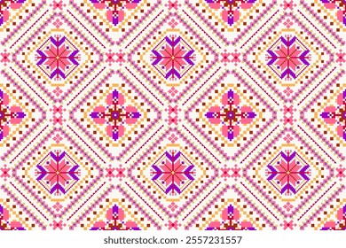 Geometric ethnic oriental seamless pattern,geometric floral seamless pattern,floral cross stitch pattern on white background,vector illustration,abstract background.design for texture,fabric,clothing