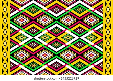 Geometric ethnic oriental Thai traditional with colorful elements seamless pattern design for background, rug, wallpaper, clothing, wrap, batik, fabric, clothing, embroidery style, vector