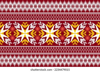 Geometric ethnic oriental traditional art pattern on red background .Figure tribal embroidery style.Design for ethnic background,wallpaper,clothing,wrapping,fabric,element,sarong,vector illustration