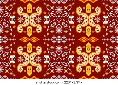 Geometric ethnic oriental traditional art pattern on red background .Figure tribal embroidery style.Design for ethnic background,wallpaper,clothing,wrapping,fabric,element,sarong,vector illustration