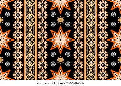 Geometric ethnic oriental traditional art pattern on Black background .Figure tribal embroidery style.Design for ethnic background,wallpaper,clothing,wrapping,fabric,element,sarong,vector illustration