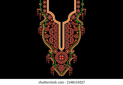 Geometric ethnic oriental traditional design for fabric, textile, design graphics fashion, wallpaper, clothing, wrapping. Floral kaftan tribal geometric neckline for print. Neck print design.